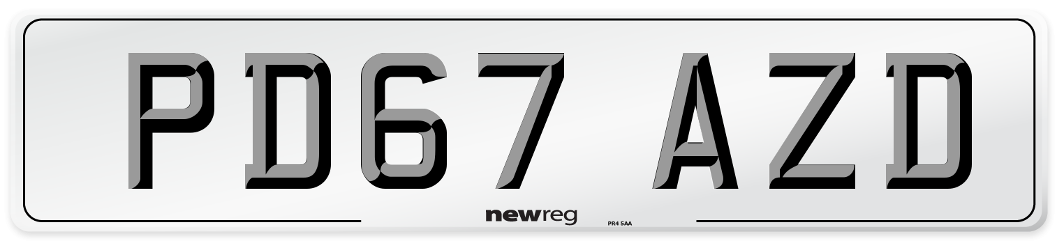 PD67 AZD Number Plate from New Reg